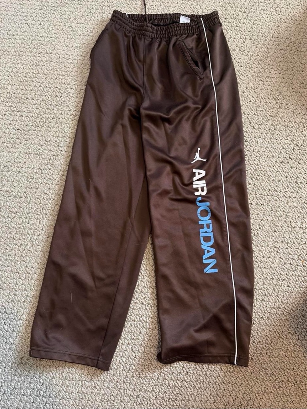 Jordan Brown Sweatpants with White Piping and Blue AIR JORDAN Logo